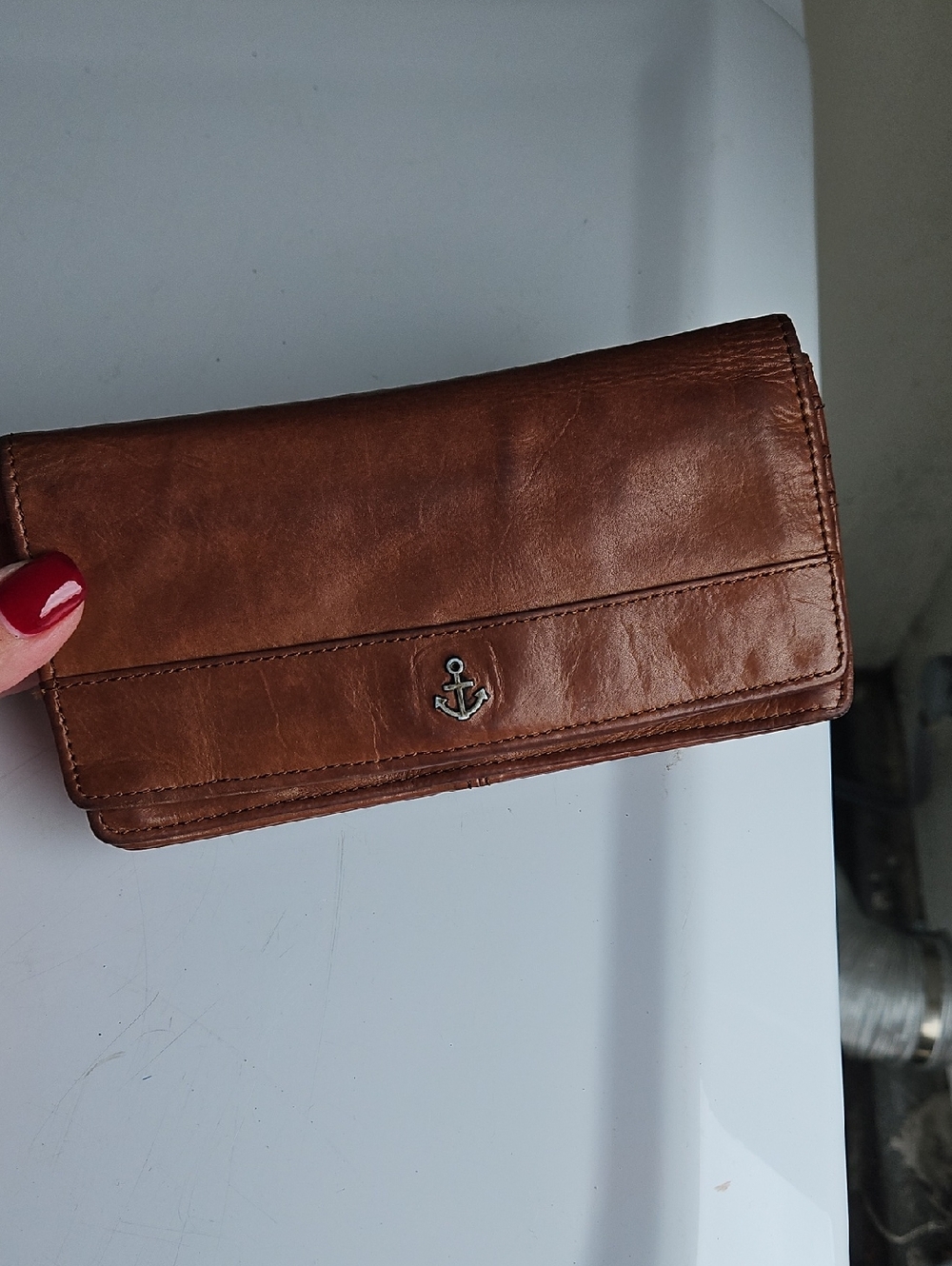 Harbour 2nd Leather Wallet Cognac Brown Anchor Logo Clutch Bifold Organizer